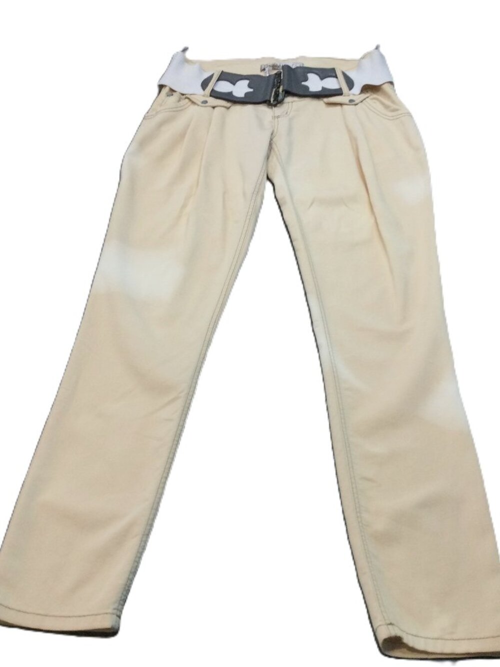 VNT ESPARANTO Beige Low-Rise Pants with Leather waist Accent Size 28